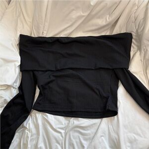 SHEIN Black Ribbed Off-Shoulder Blouse